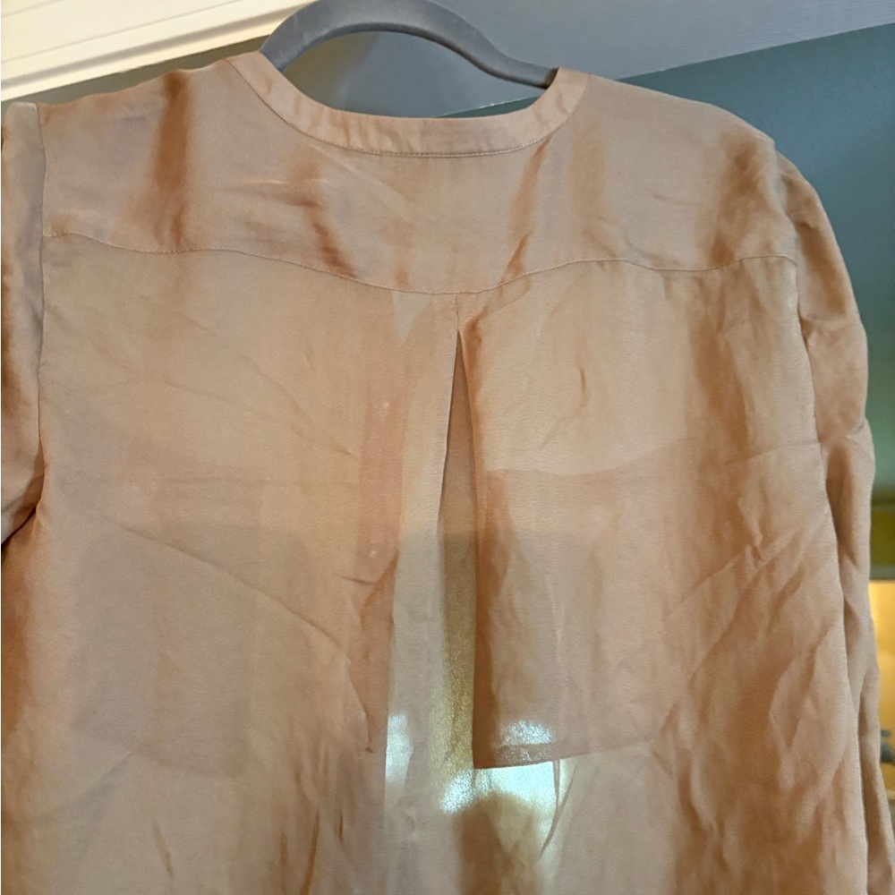 LOFT Taupe Long-Sleeve Button-Front Blouse - Picture 8 of 8